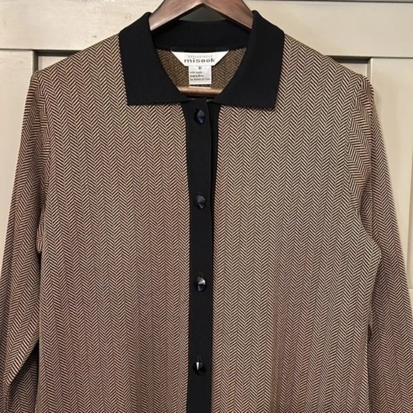 Exclusively Misook Herringbone Button Front Jacket Brown & Black Size Medium - Picture 8 of 12